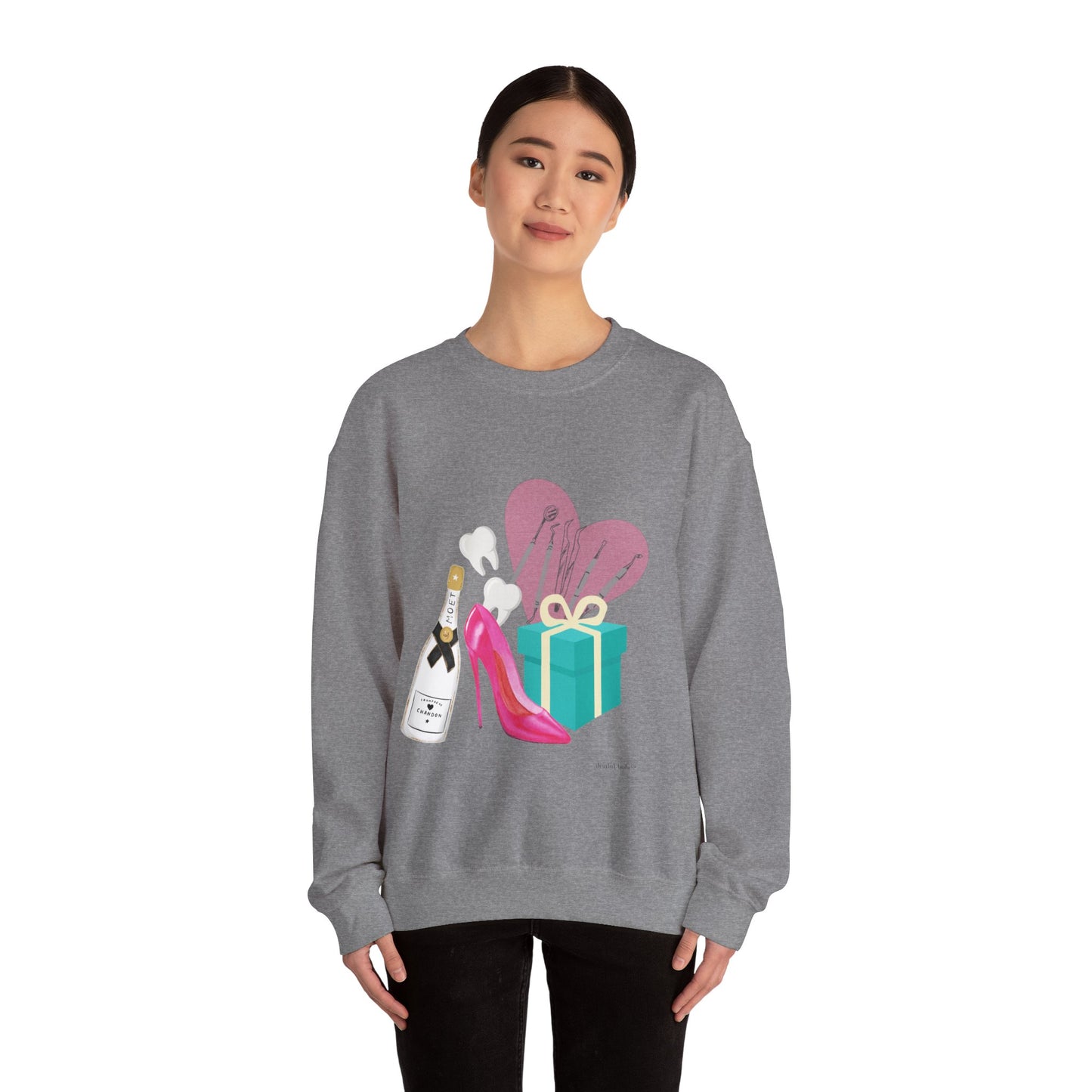 Dental Celebration Icons Sweatshirt — Champagne, High Heel & Gift Crewneck