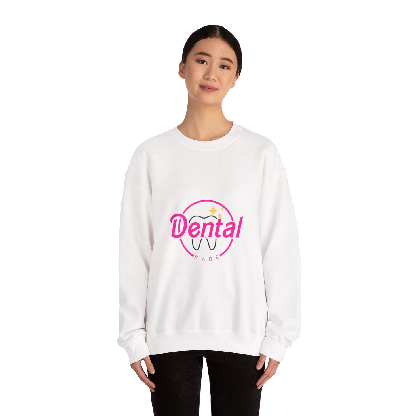 Dental Babe Crewneck Sweatshirt — Cute Pink Tooth Logo for Dental Students & Hygienists