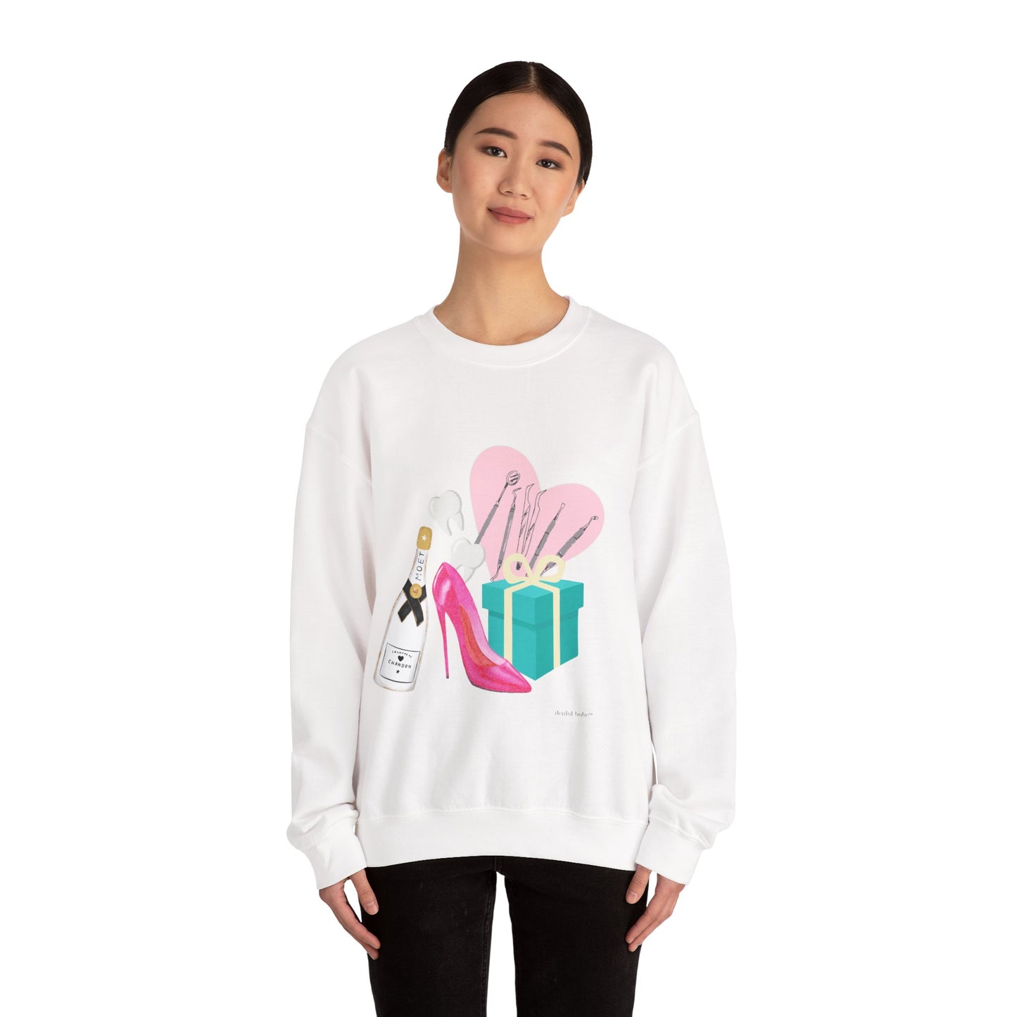 Dental Celebration Icons Sweatshirt — Champagne, High Heel & Gift Crewneck
