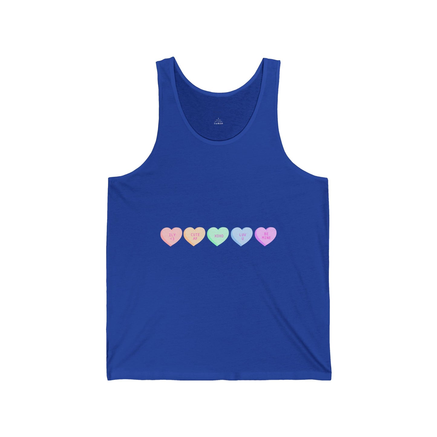 Pastel Conversation Hearts Tank Top — Cute Rainbow Heart Graphic Tank