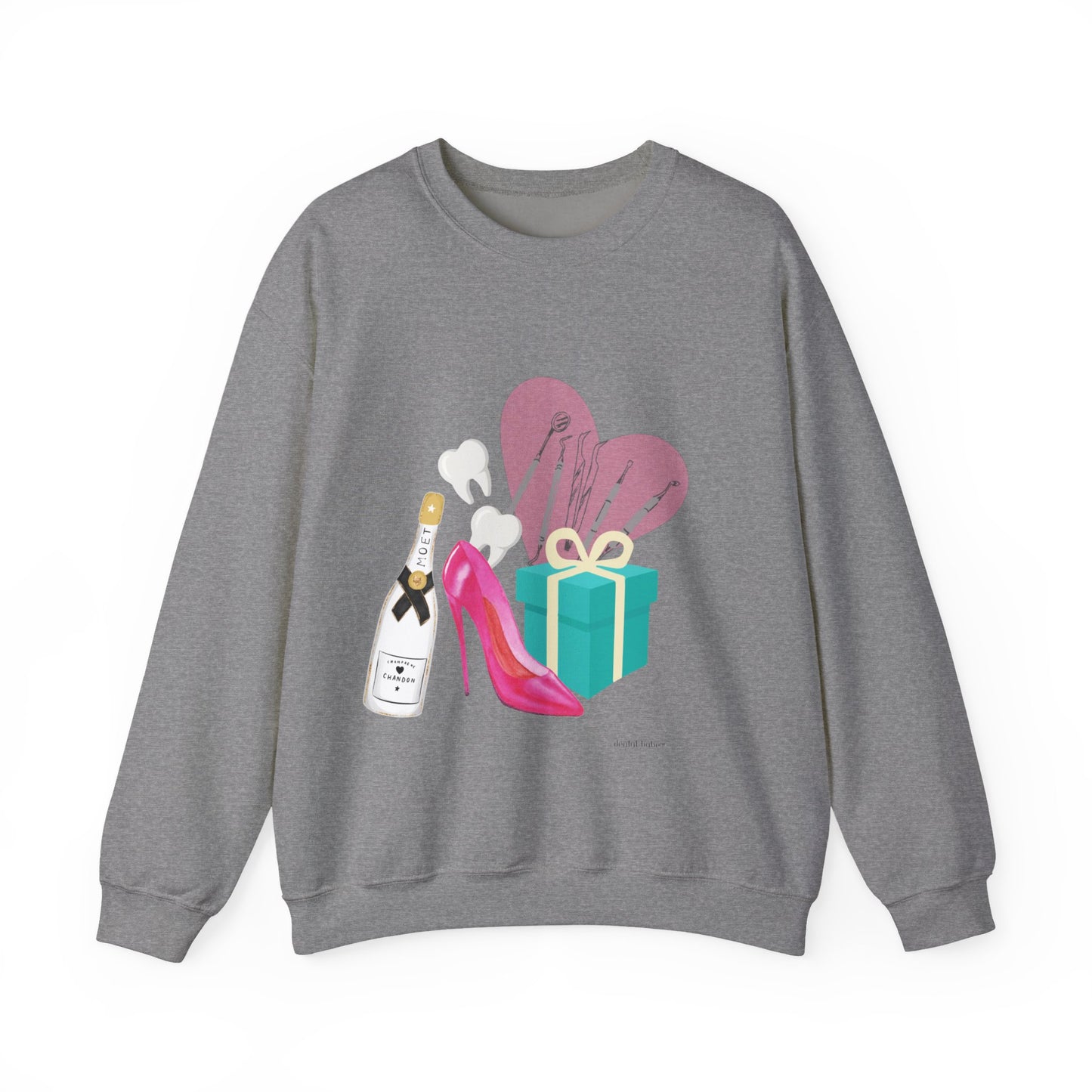 Dental Celebration Icons Sweatshirt — Champagne, High Heel & Gift Crewneck