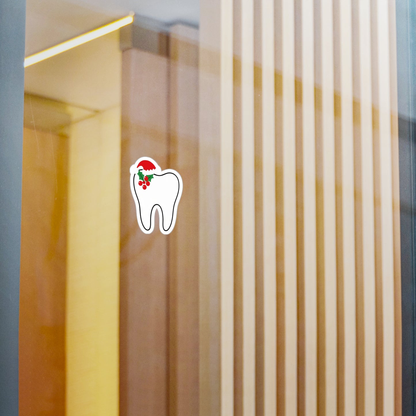 Tooth Christmas Sticker — Dental Kiss-Cut Vinyl Decal with Santa Hat & Holly