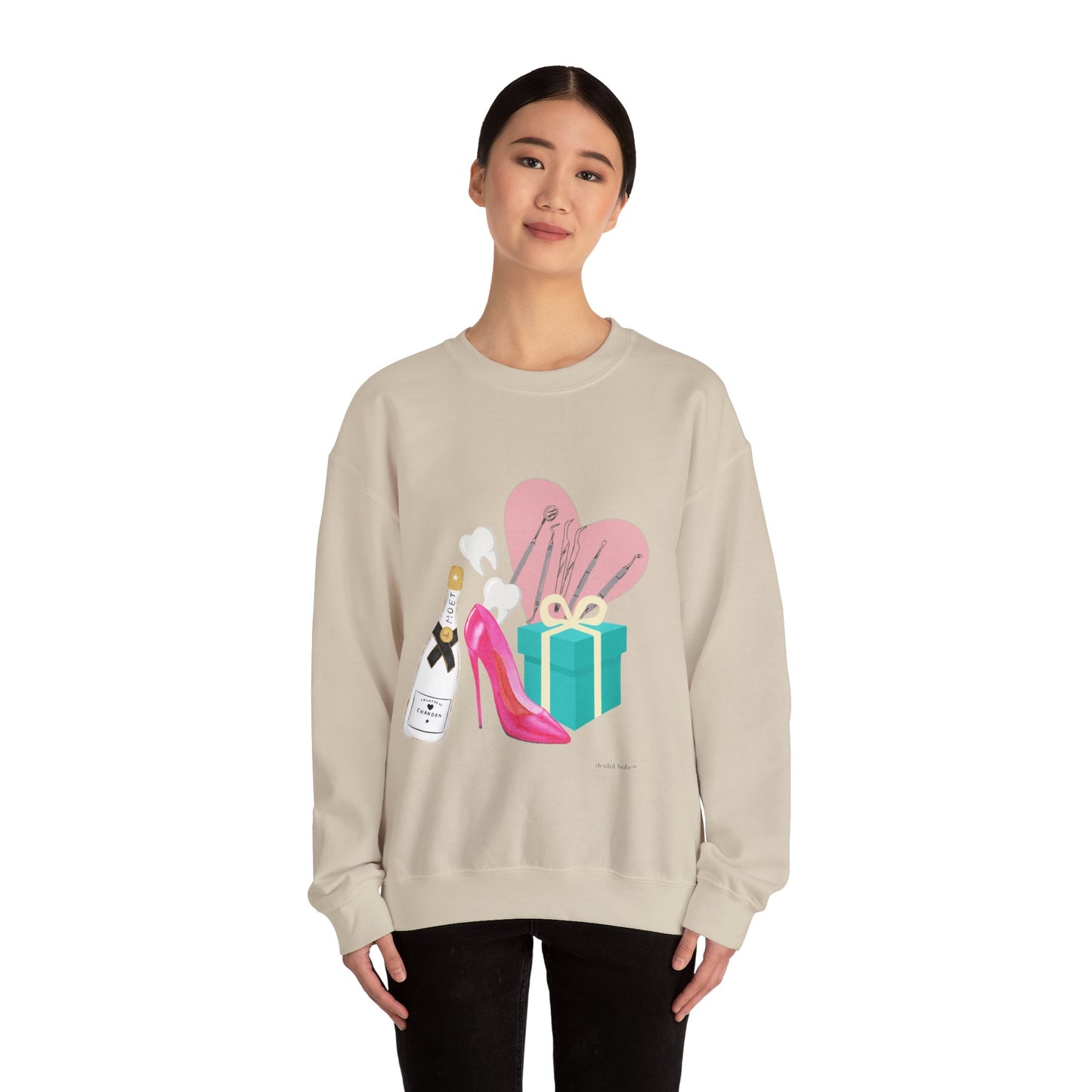 Dental Celebration Icons Sweatshirt — Champagne, High Heel & Gift Crewneck