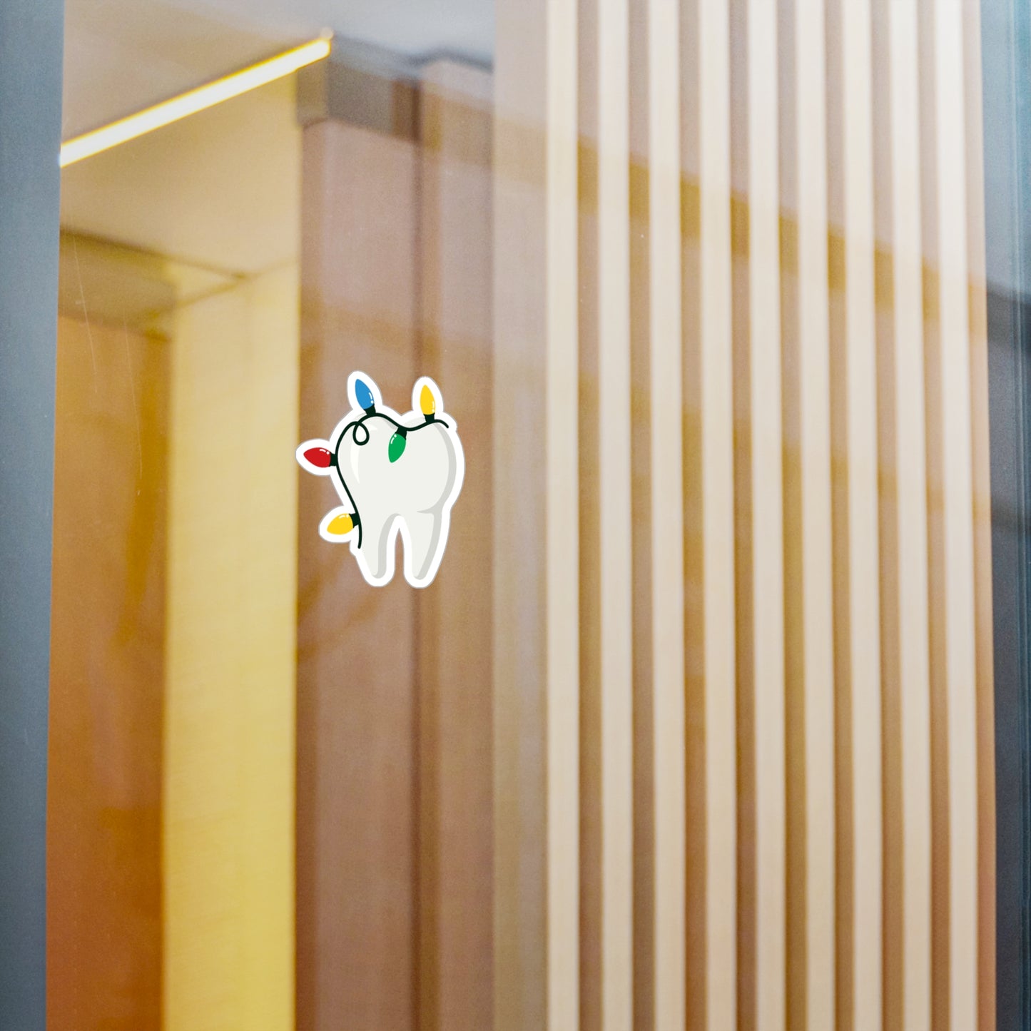 Tooth with Colorful Christmas Lights Vinyl Sticker — Dental Holiday Decal