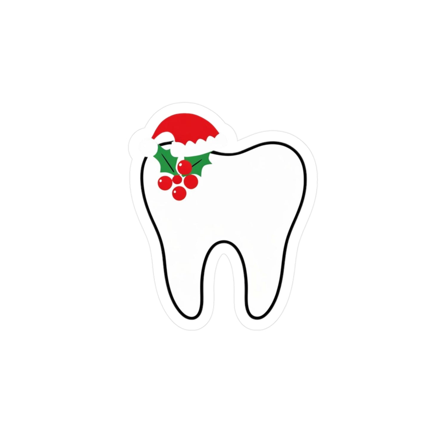 Tooth Christmas Sticker — Dental Kiss-Cut Vinyl Decal with Santa Hat & Holly