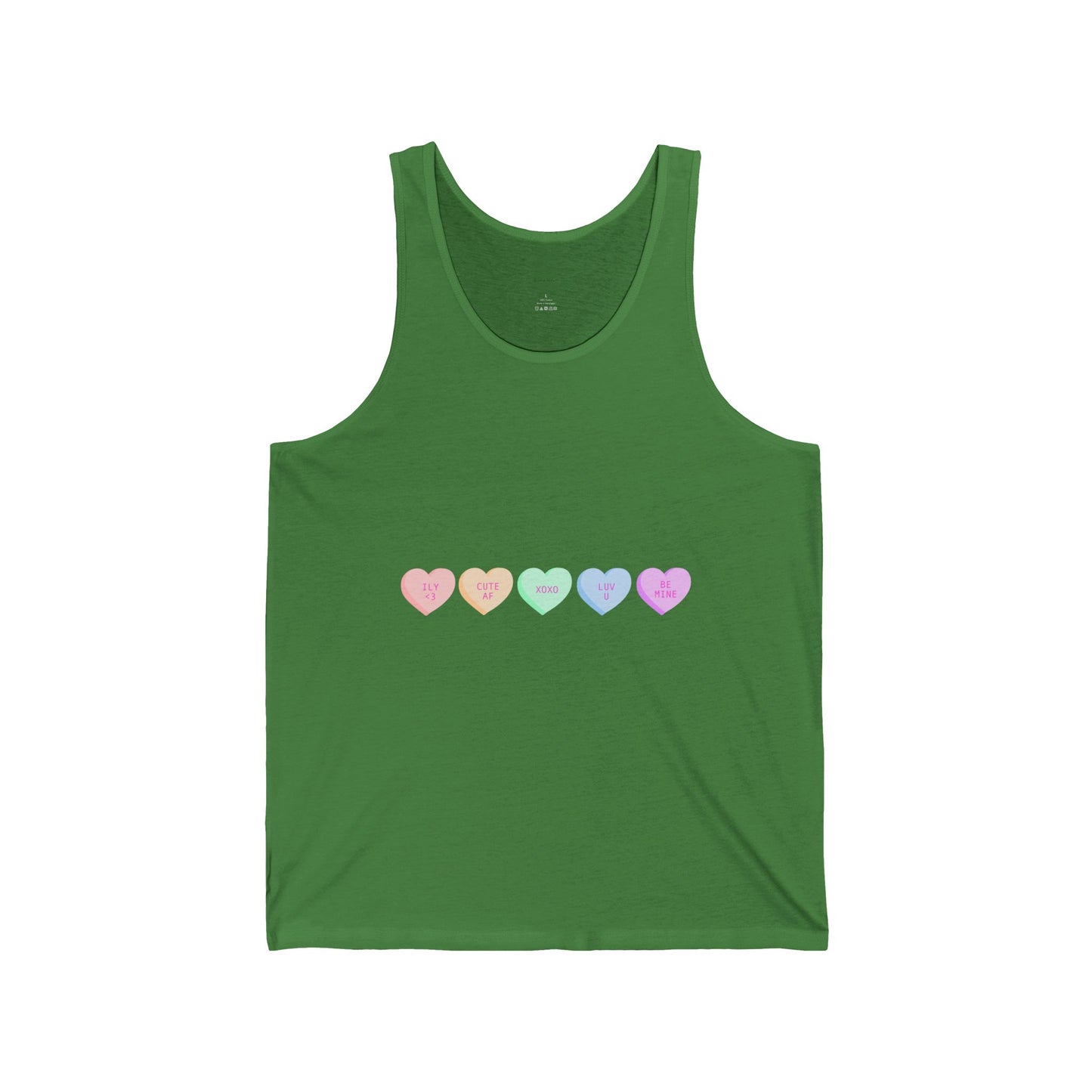 Pastel Conversation Hearts Tank Top — Cute Rainbow Heart Graphic Tank