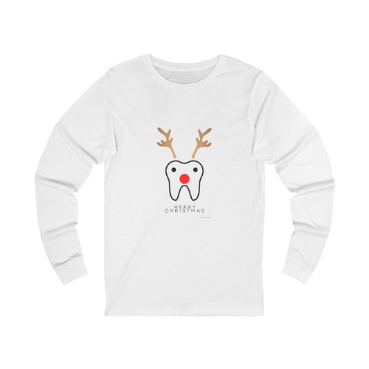 Reindeer Tooth Christmas Long Sleeve Tee — Cute Holiday Dental Graphic