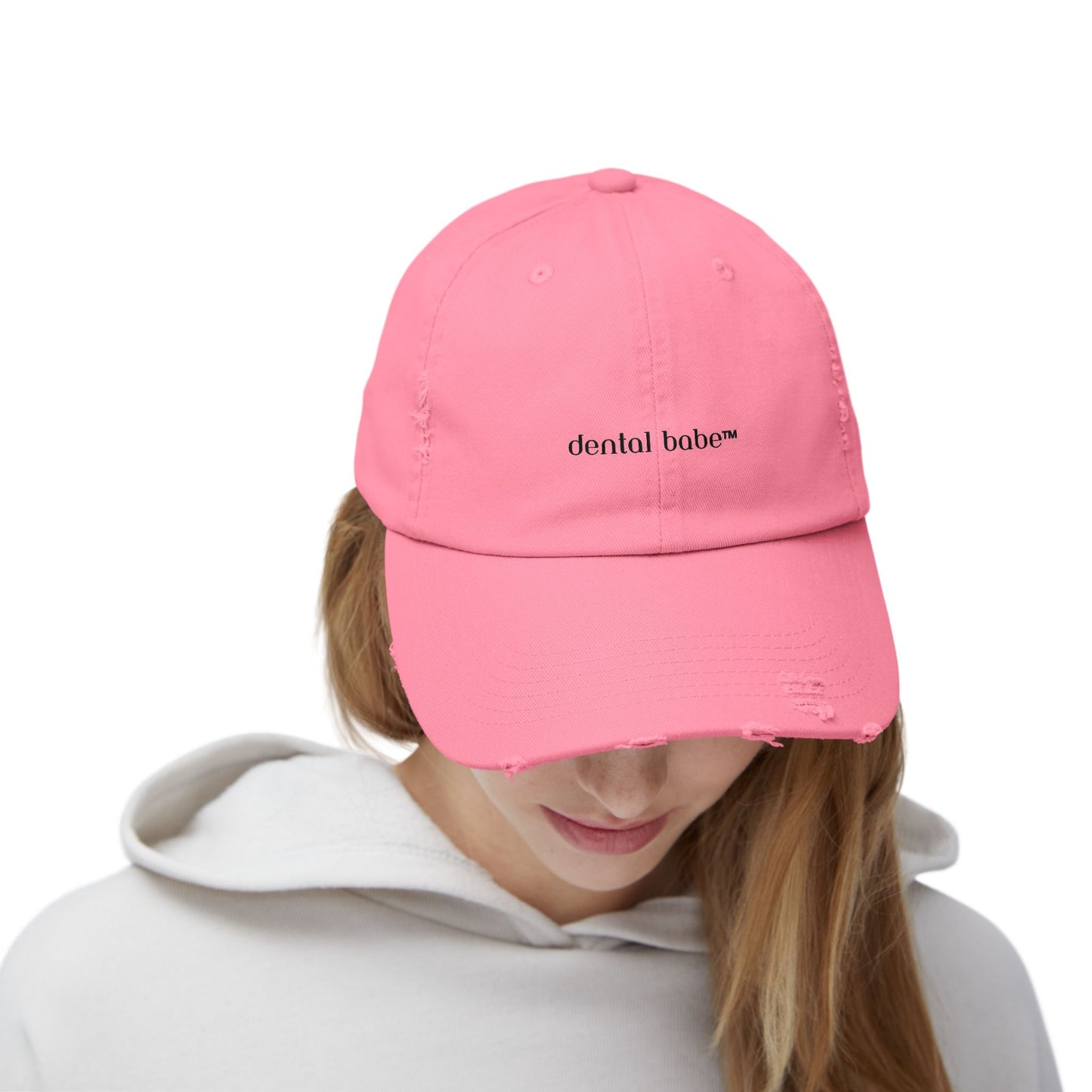 Dental Babe Distressed Cap — Pink Embroidered Dentist Hat