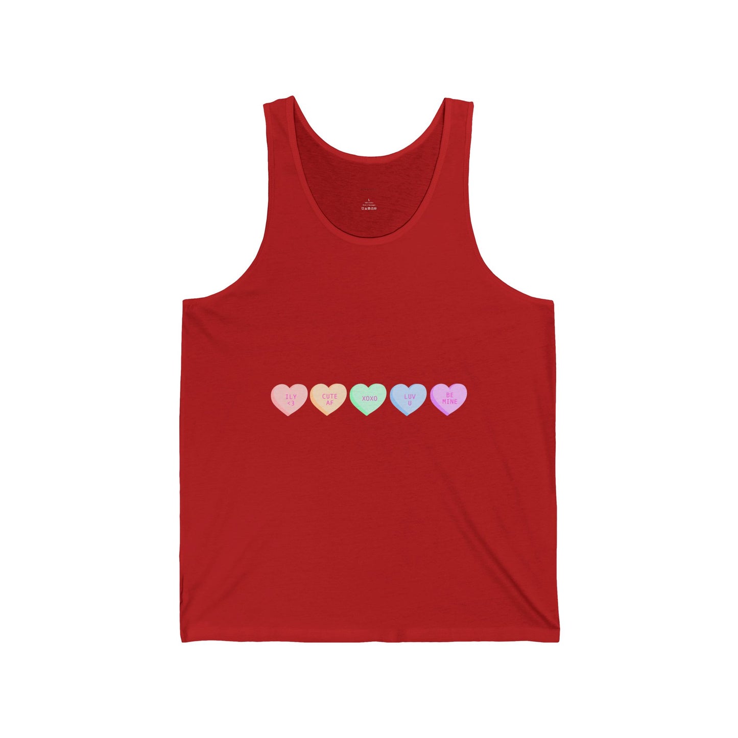 Pastel Conversation Hearts Tank Top — Cute Rainbow Heart Graphic Tank