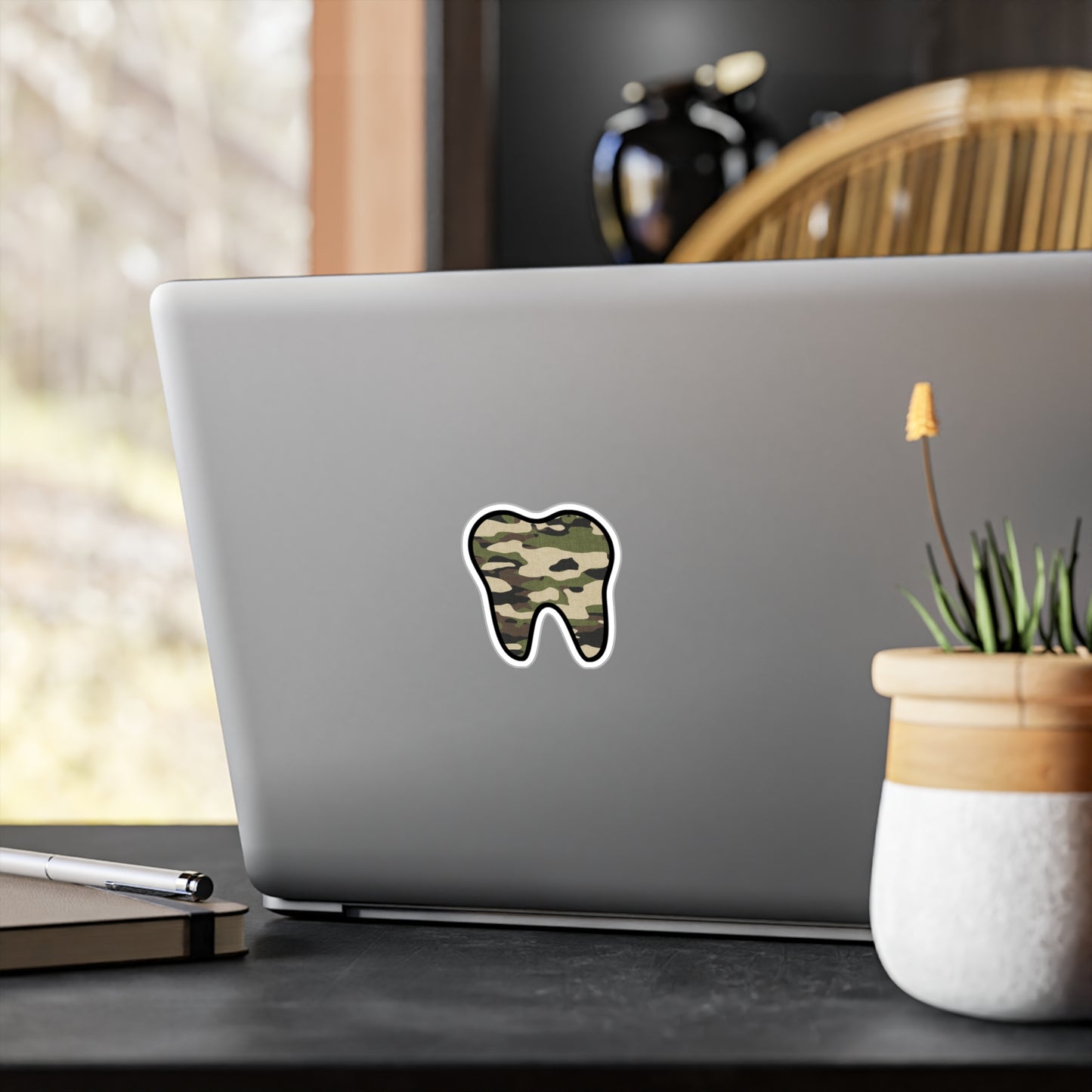 "Camo Tooth" Vinyl Sticker — Kiss-Cut Decal for Dentists & Dental Fans