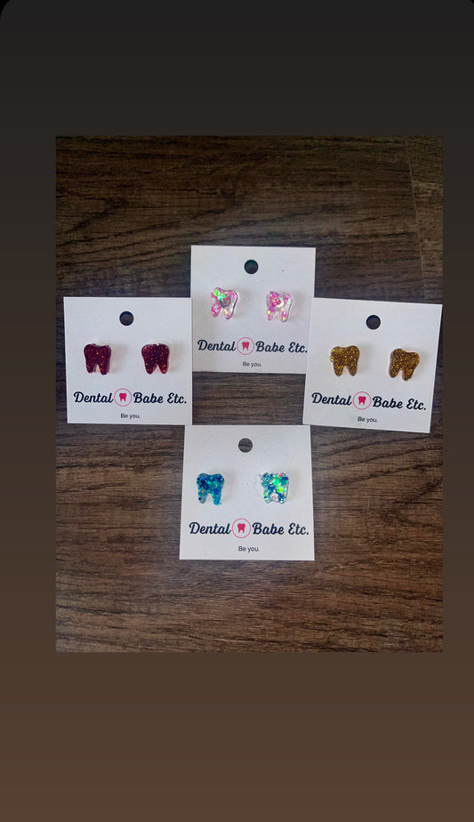 Red Glitter Resin Tooth Earrings