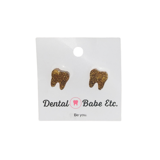 Sparkly Gold Resin Tooth Earrings